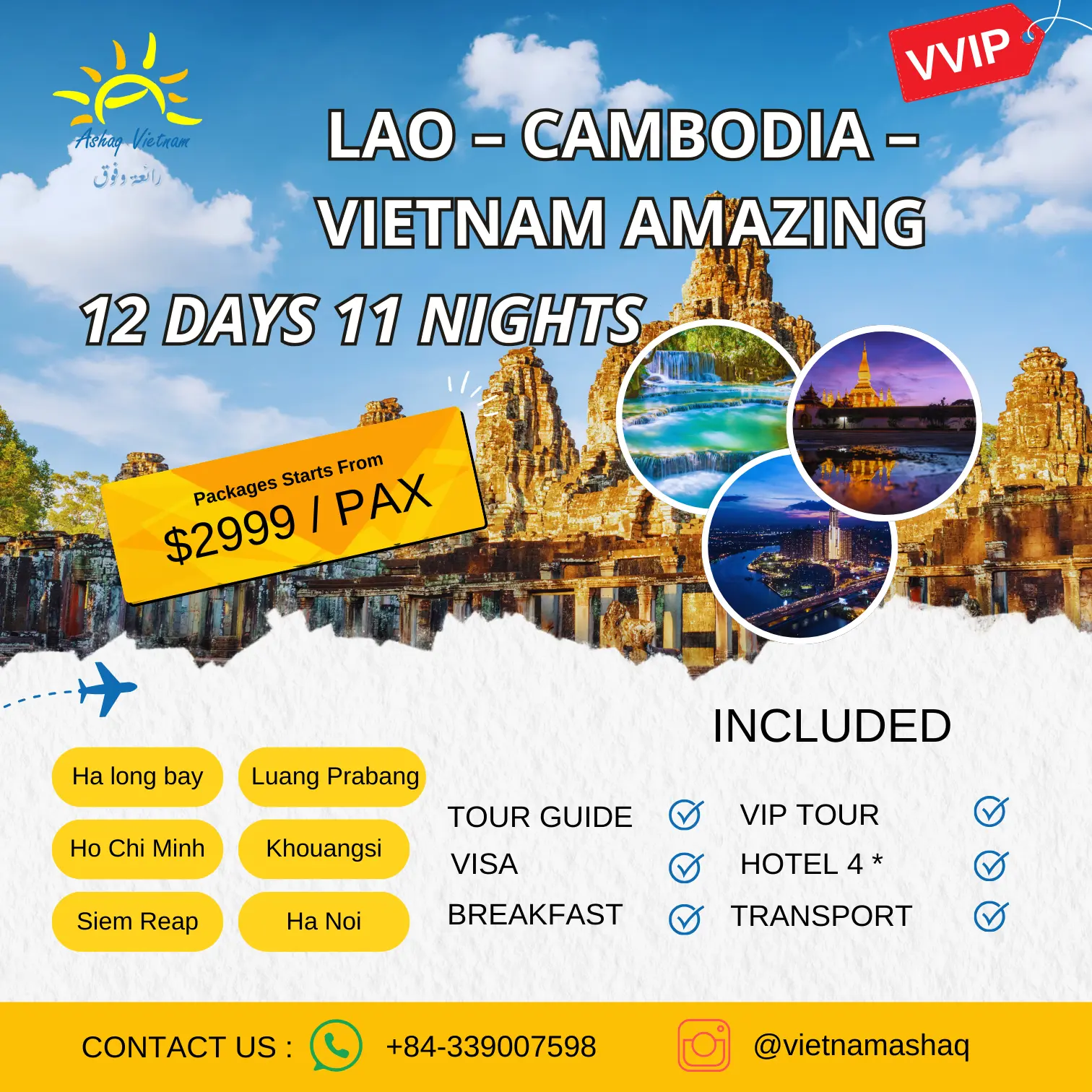 LAO - CAMBODIA - VIETNAM AMAZING 12 DAYS 11 NIGHTS - Ashaq Viet Nam Travel